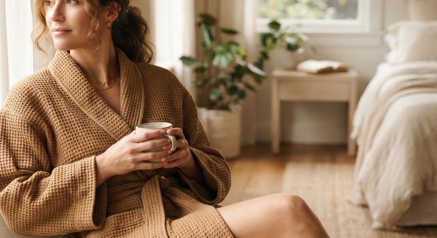 Waffle Lounge Robe — detail view